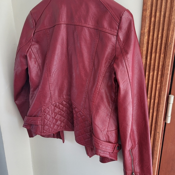Vegan leather red moto jacket LA Coalition size L - Picture 5 of 5